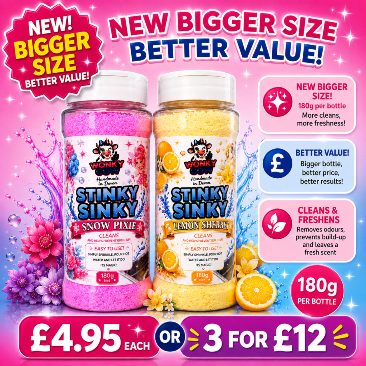 ** BIGGER SIZE BETTER VALUE **  Stinky Sinky™ Sink Freshener 180g